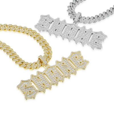 Custom Emerald Cut Gothic Font Pendant