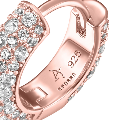 S925 Round Paved Hoop Earrings - Rose gold