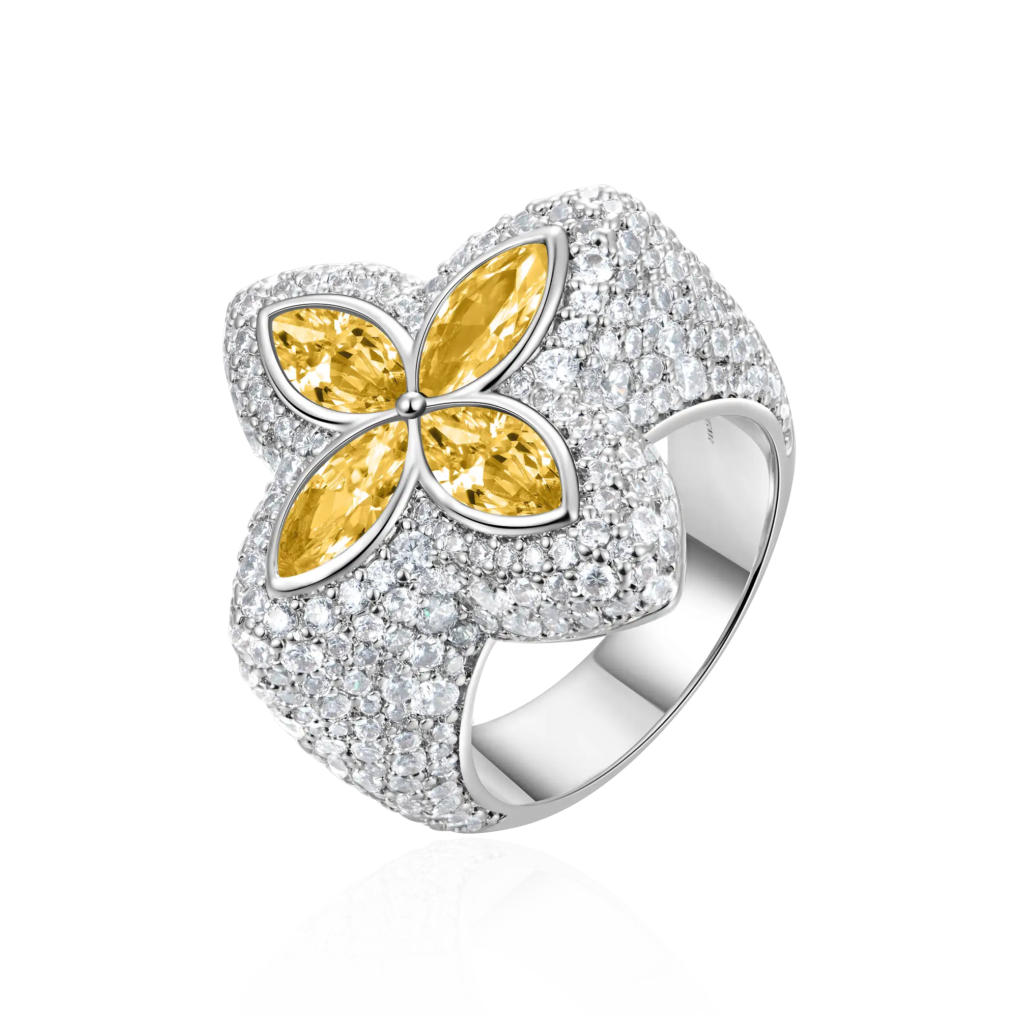 Moissanite Luminous Clover Ring - Yellow Diamond