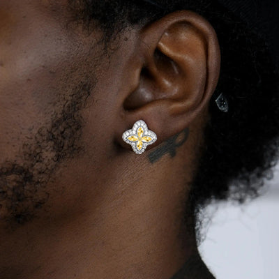 S925 Iced Luminous Clover Earrings - Yellow Diamond
