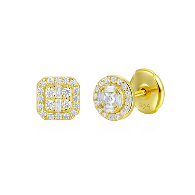 S925 Baguette Mix Halo Stud Earring Set