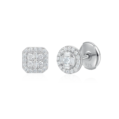 S925 Baguette Mix Halo Stud Earring Set