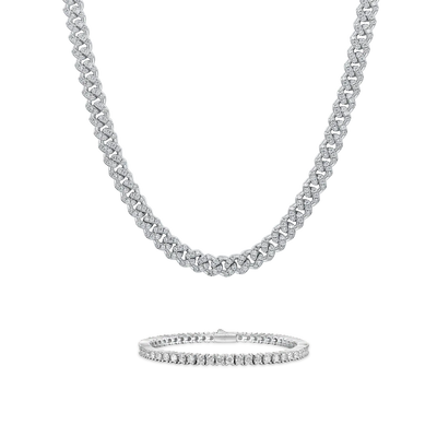 Micro Round Cut Cuban Link Chain + Tennis Bracelet Gift Set