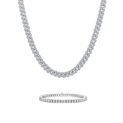 Micro Round Cut Cuban Link Chain + Tennis Bracelet Gift Set