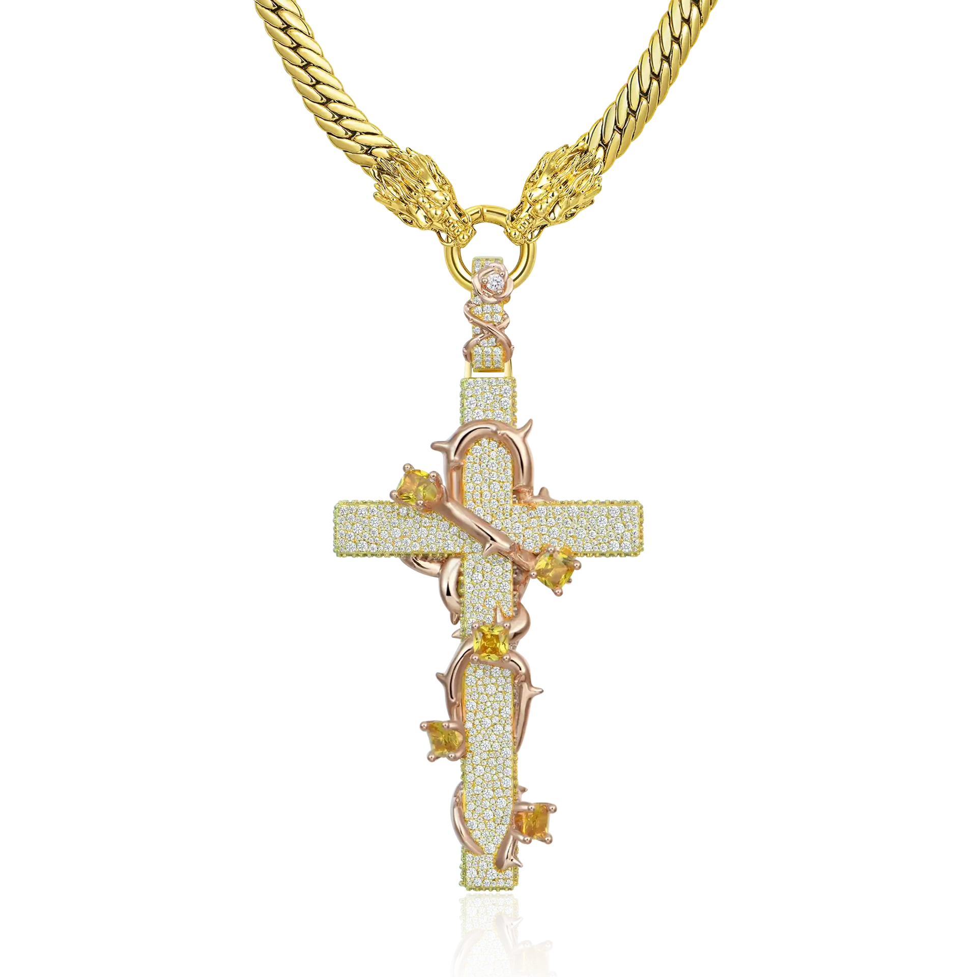 14K Gold Men's Thorned Cross Dragon Chain & Pendant Set – APORRO