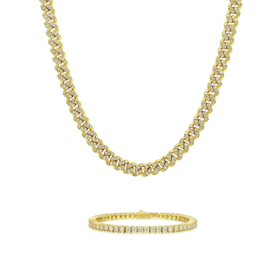 Micro Round Cut Cuban Link Chain + Tennis Bracelet Gift Set