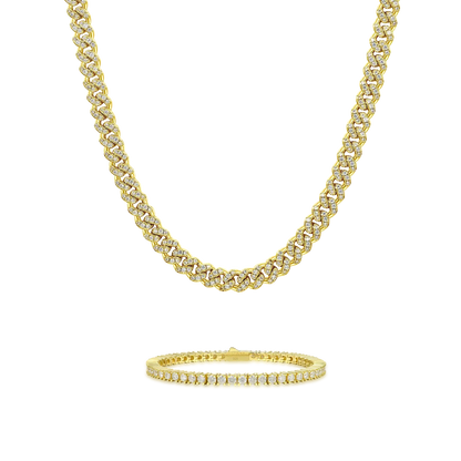 Micro Round Cut Cuban Link Chain + Tennis Bracelet Gift Set