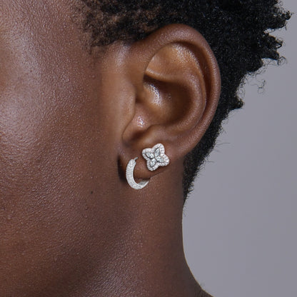 S925 Paved Hoop & Clover Stud Earring Set