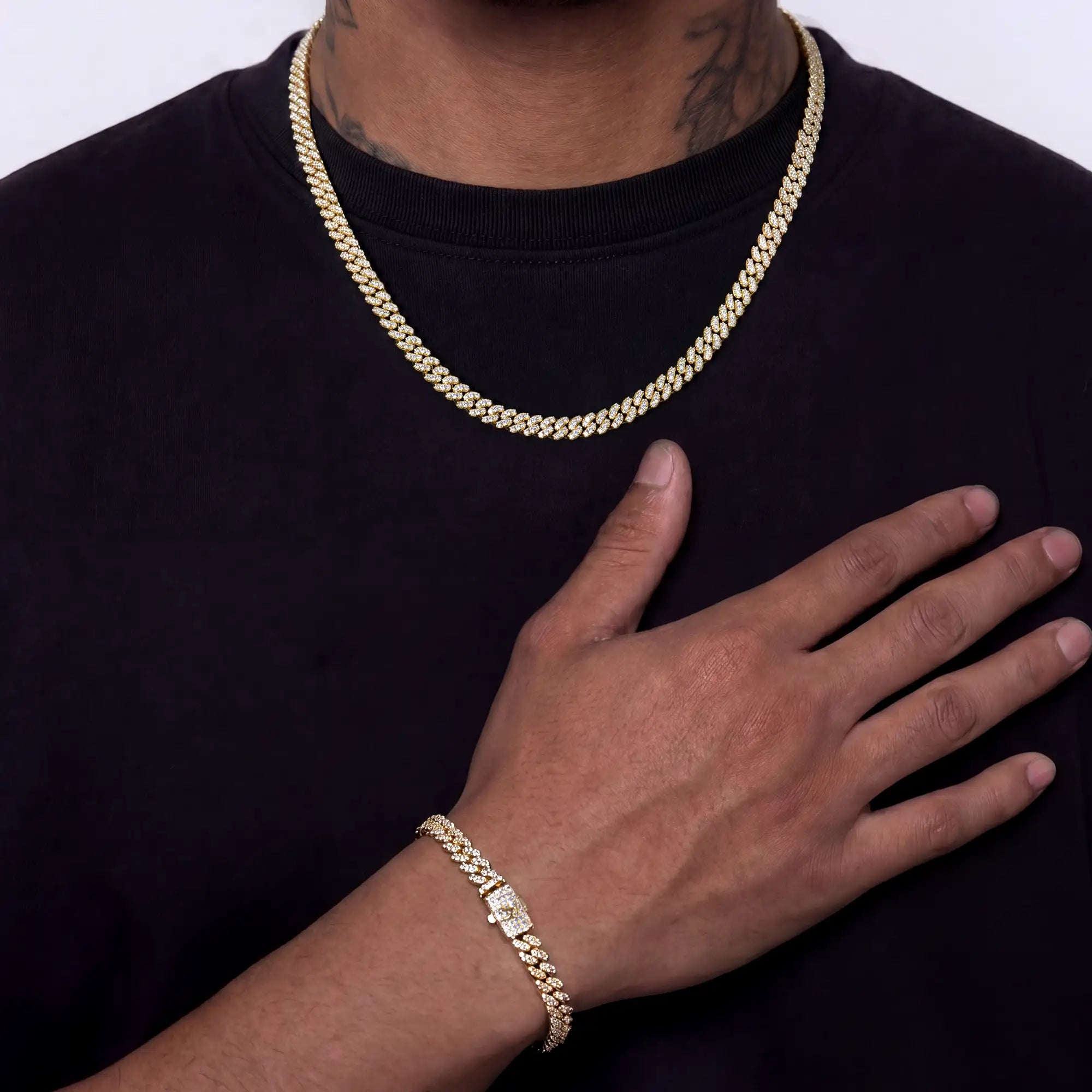 6mm Round Cut Cuban Chain & Bracelet Set