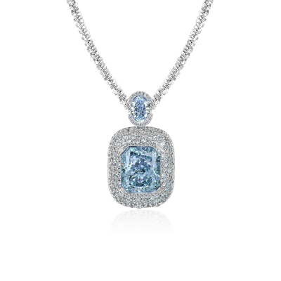 Crushed Ice Emerald Cut Pendant - Blue Gray