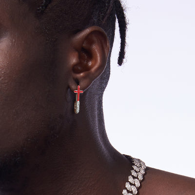 S925 Pin Cross Hoop Earring - Pair