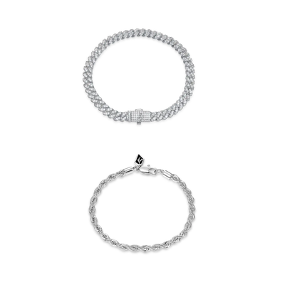 Micro Round Cut Cuban Link + Rope Bracelet Gift Set