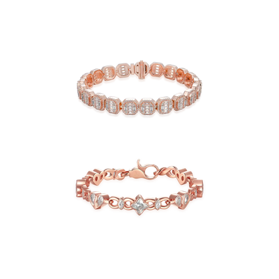 Baguette Clustered Tennis + Radiant Hearts Entwined Bracelet Gift Set