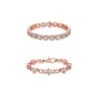 Baguette Clustered Tennis + Radiant Hearts Entwined Bracelet Gift Set