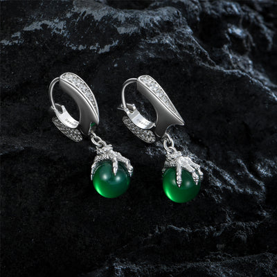 S925 WONG Ⅱ Ridge Iced Out Jade Drop Earrings - Pair