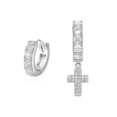 Moissanite S925 Cross Dangly & Classic Hoop Earring Set