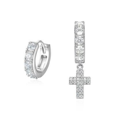 Moissanite Cross Dangly & Classic Hoop Earring Set