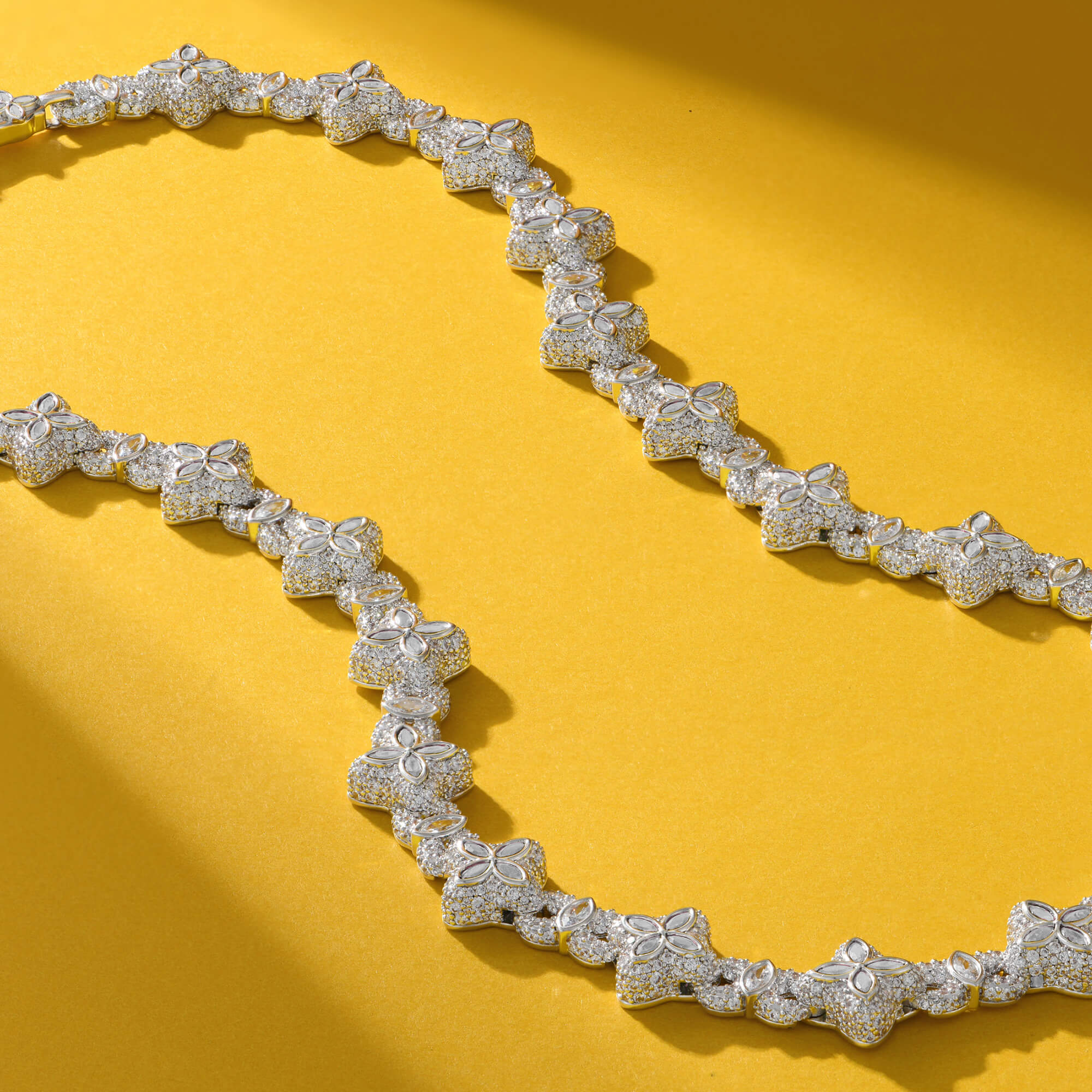 Iced Luminous Clover Necklace & Wallet Chain - White Diamond
