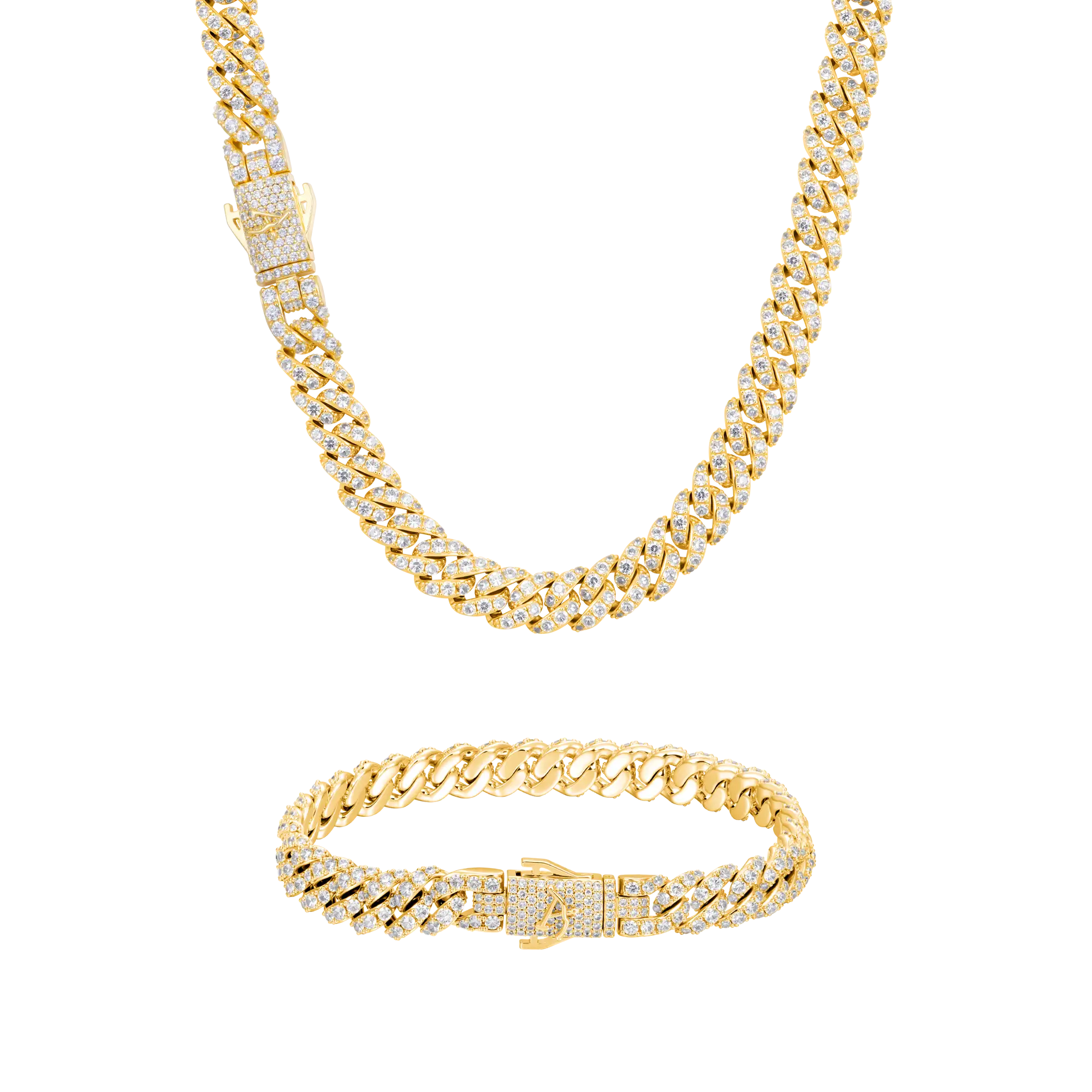 8mm Round Cut Cuban Link Chain & Bracelet Gift Set