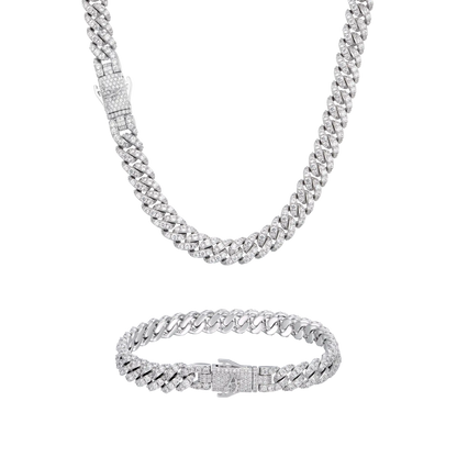 8mm Round Cut Cuban Link Chain & Bracelet Gift Set