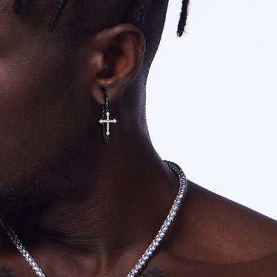 S925 Black Iced Gothic Cross Dangly Earring