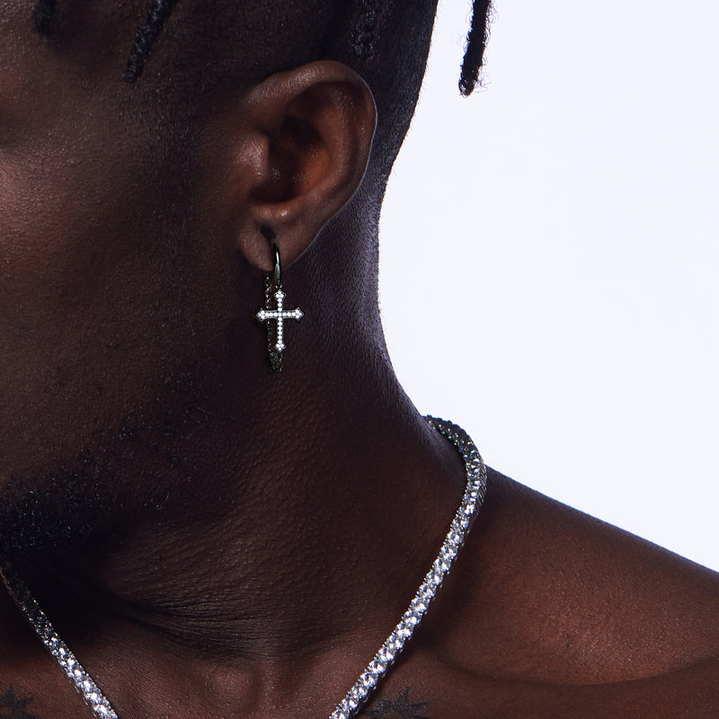 Black Gothic Cross Dangly Earring - APORRO