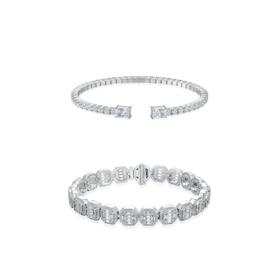 Baguette Clustered Tennis + Spring Tennis Bangle Bracelet Gift Set
