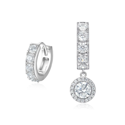 Moissanite S925 Halo Dangly & Classic Hoop Earring Set