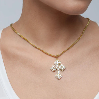 Moissanite Double-Layered Bottoni Cross Pendant