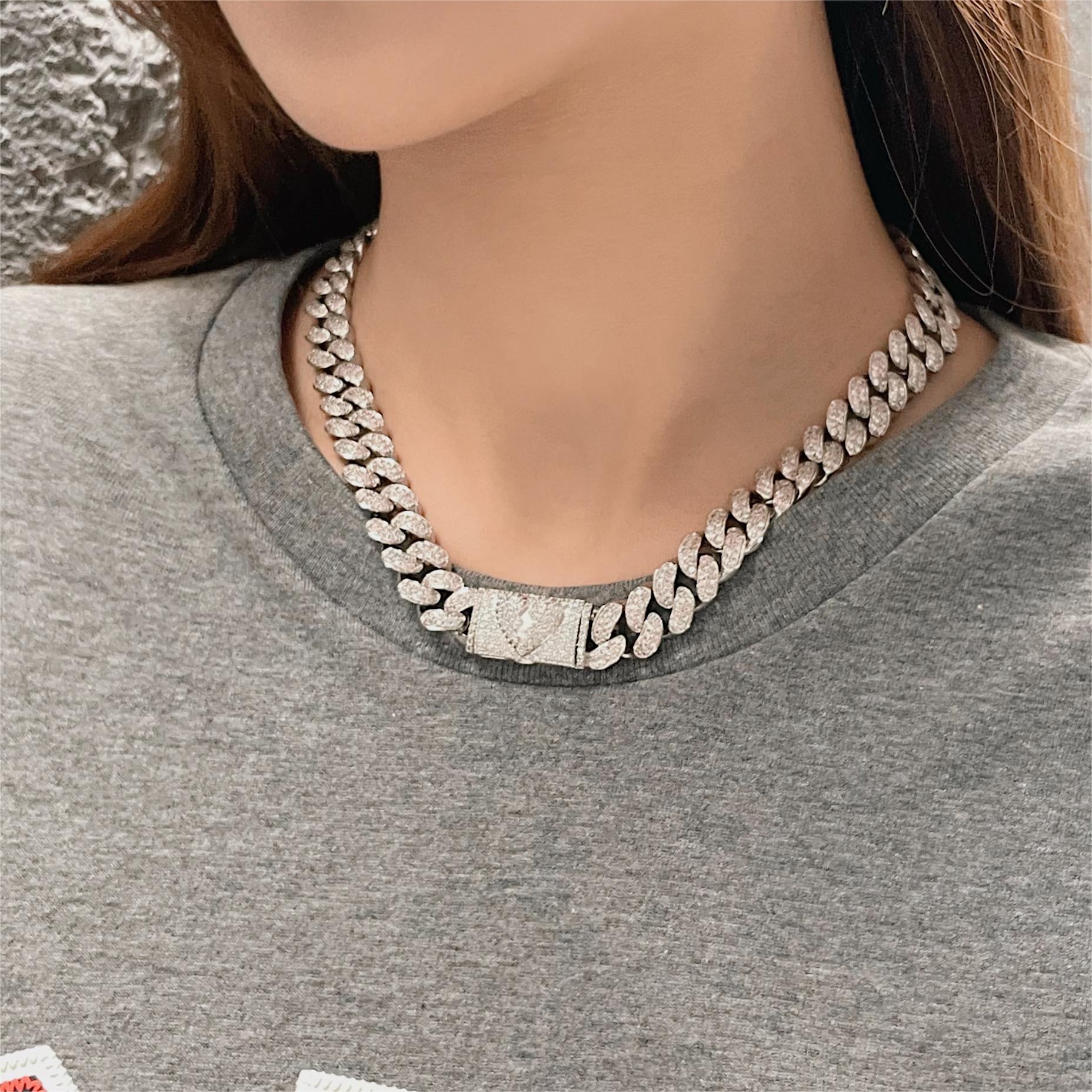 Collana Donna Con Catena Cubana E Anello Scorrevole A Cuore – Fatto A Mano, Stile Punk Gothic, Regolabile 61-86 Cm