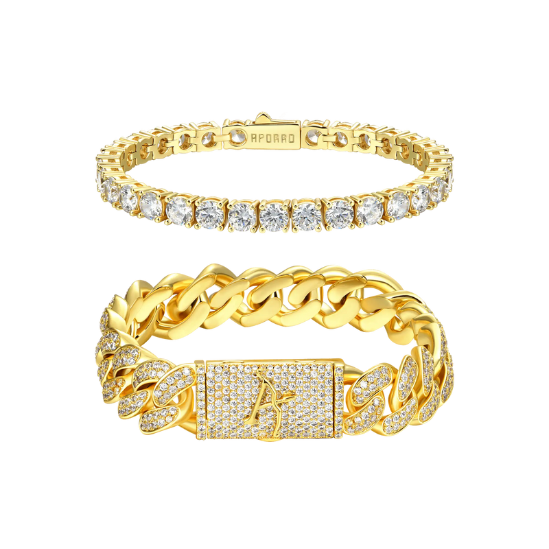 12mm Cuban Bracelet & 5mm Tennis Bracelet Gift Set - APORRO