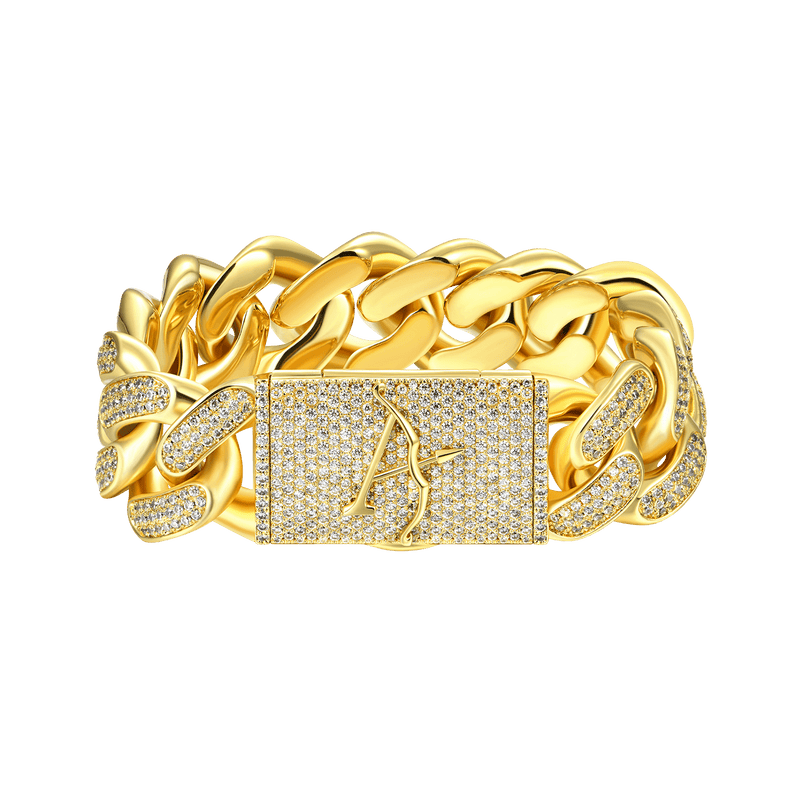 19mm 14K Gold Iced Out Cuban Chain And Bracelet Set - Hip Hop Jewelry - APORRO