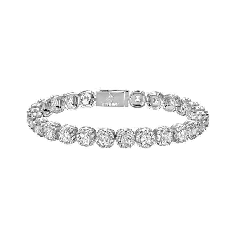 Cushion-Cut White Gold Clustered Tennis Bracelet - 7mm - APORRO