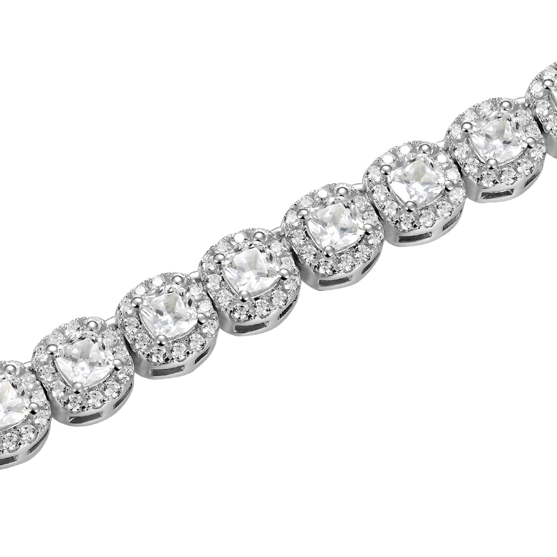 Cushion-Cut White Gold Clustered Tennis Bracelet - 7mm - APORRO