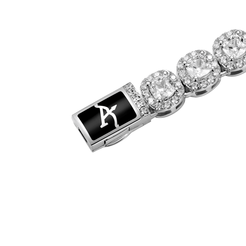 Cushion-Cut White Gold Clustered Tennis Bracelet - 7mm - APORRO