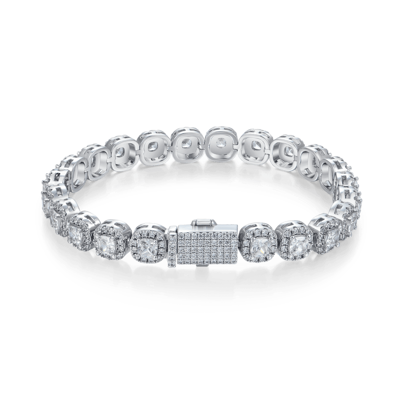 Cushion-Cut Yellow Gold Clustered Tennis Bracelet - 7mm - APORRO