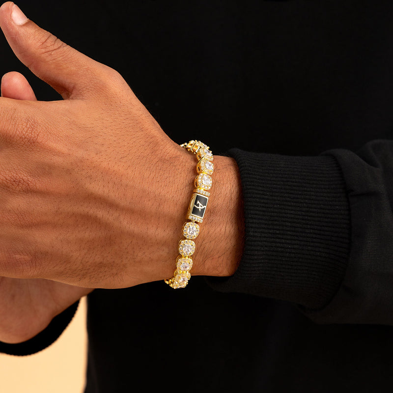 Cushion-Cut Yellow Gold Clustered Tennis Bracelet - 7mm - APORRO