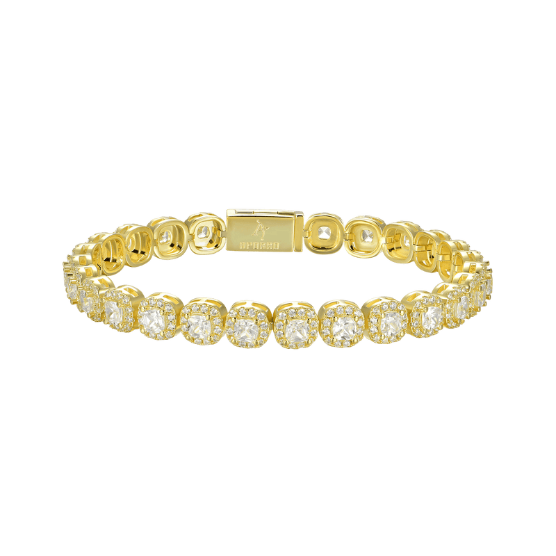 Cushion-Cut Yellow Gold Clustered Tennis Bracelet - 7mm - APORRO