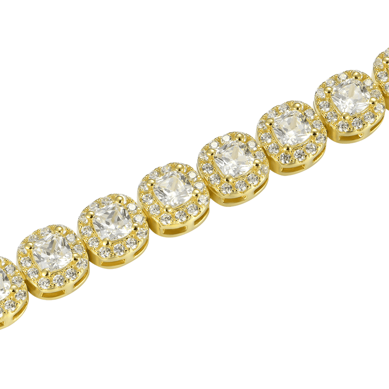 Cushion-Cut Yellow Gold Clustered Tennis Bracelet - 7mm - APORRO