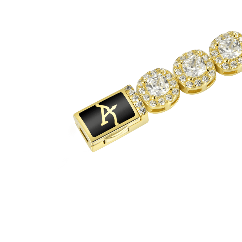 Cushion-Cut Yellow Gold Clustered Tennis Bracelet - 7mm - APORRO