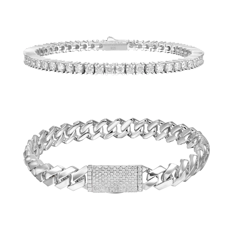 3mm Tennis Bracelet + 8mm Plain Gold Prong Bracelet Gift Set - APORRO