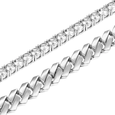3mm Tennis Bracelet + 8mm Plain Gold Prong Bracelet Gift Set