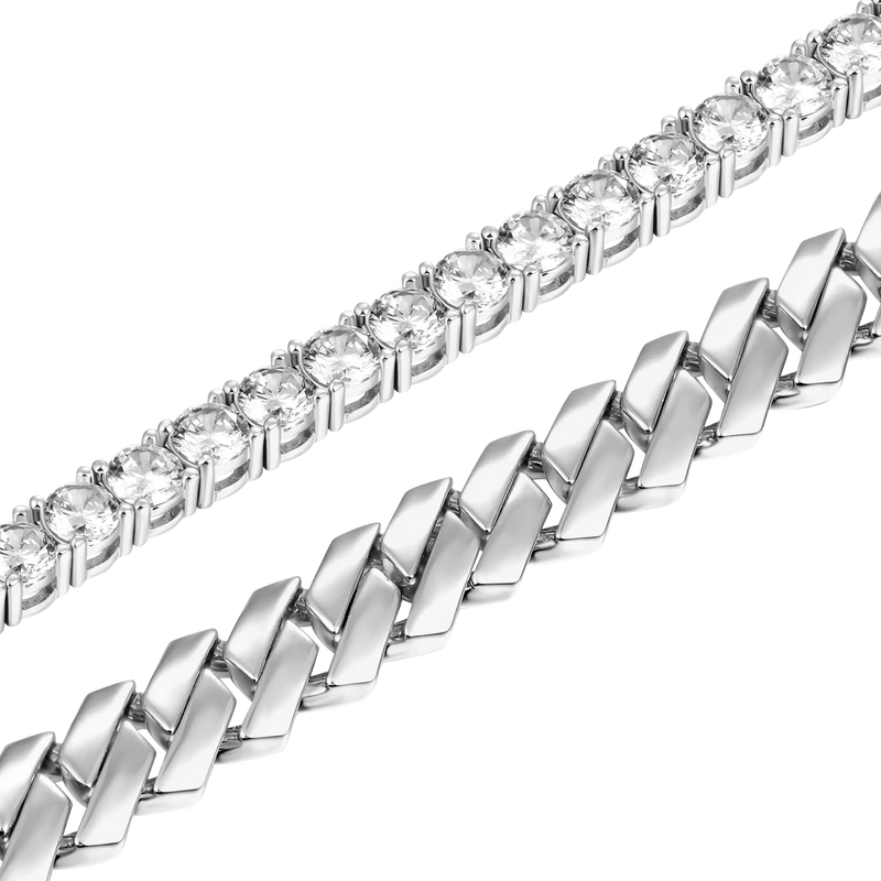 3mm Tennis Bracelet + 8mm Plain Gold Prong Bracelet Bundle - APORRO
