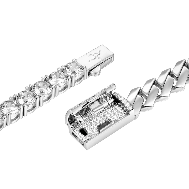 3mm Tennis Bracelet + 8mm Plain Gold Prong Bracelet Bundle - APORRO