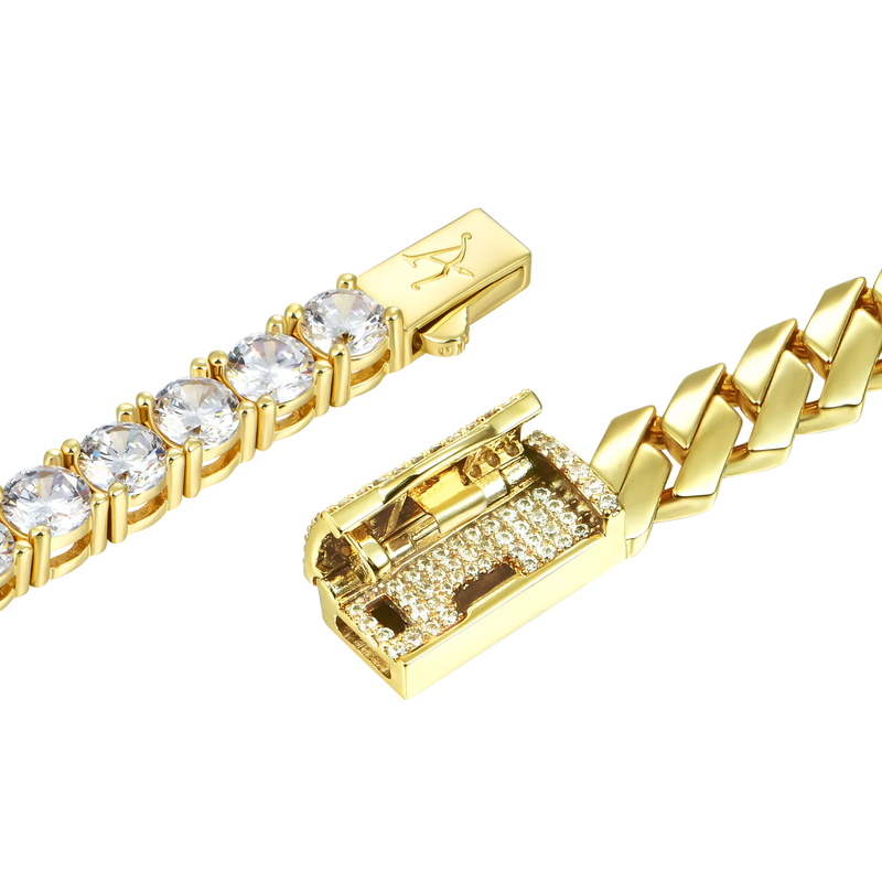 3mm Tennis Bracelet + 8mm Plain Gold Prong Bracelet Bundle - APORRO