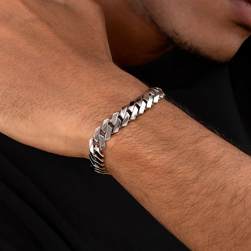 8mm Plain Gold Prong Moissanite Diamond Cuban Bracelet - Ice Box - APORRO