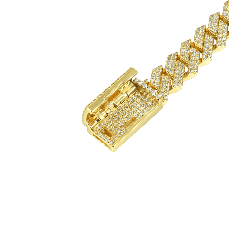 Round Cut Yellow Gold Prong Cuban Link Bracelet - 8mm - APORRO