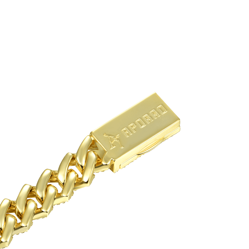 Round Cut Yellow Gold Prong Cuban Link Bracelet - 8mm - APORRO