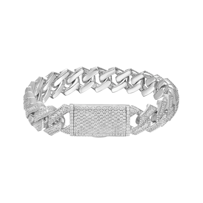 12mm 14K & White Gold Prong Moissanite Cuban Bracelet - IceBox - APORRO