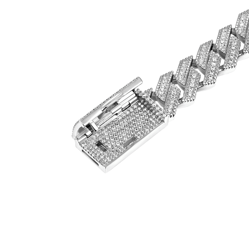 12mm 14K & White Gold Prong Moissanite Cuban Bracelet - IceBox - APORRO
